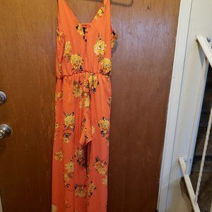 Orange floral romper shorts